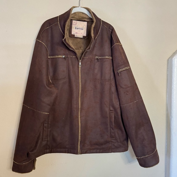 Whispering Smith Jacket Size XXL Brown Faux Suede Sherpa Lined Full Zip Western - Picture 2 of 16